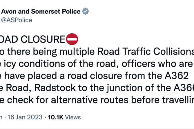 Multiple collisions due to weather between Frome and Radstock